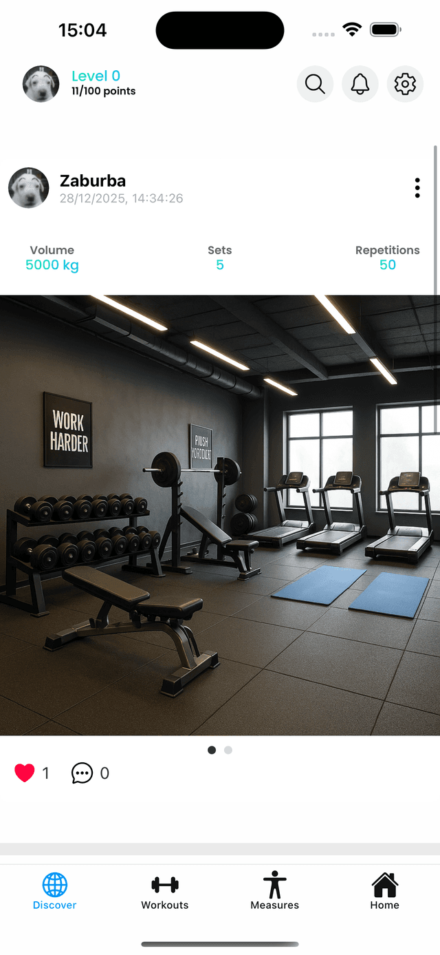 Gainflow gym log app social feed showing workout achievements and personal records from fitness community